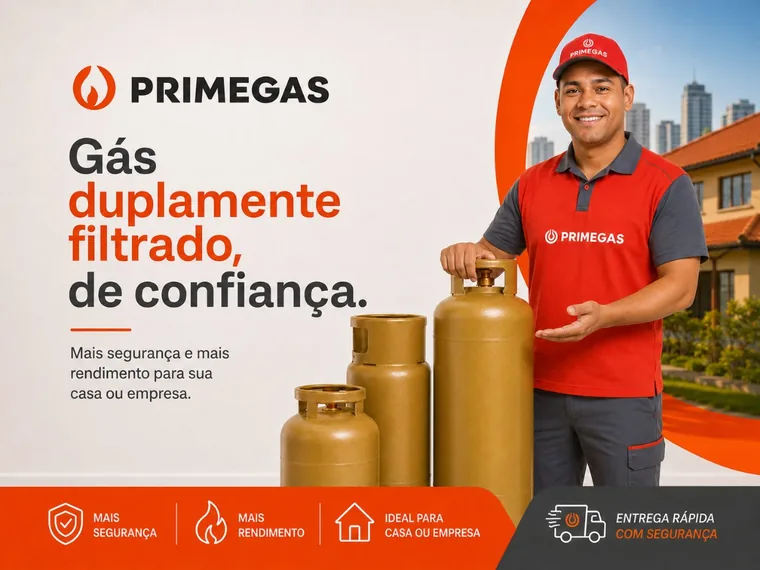 Gás duplamente filtrado: atendente PRIMEGAS com a linha de botijões